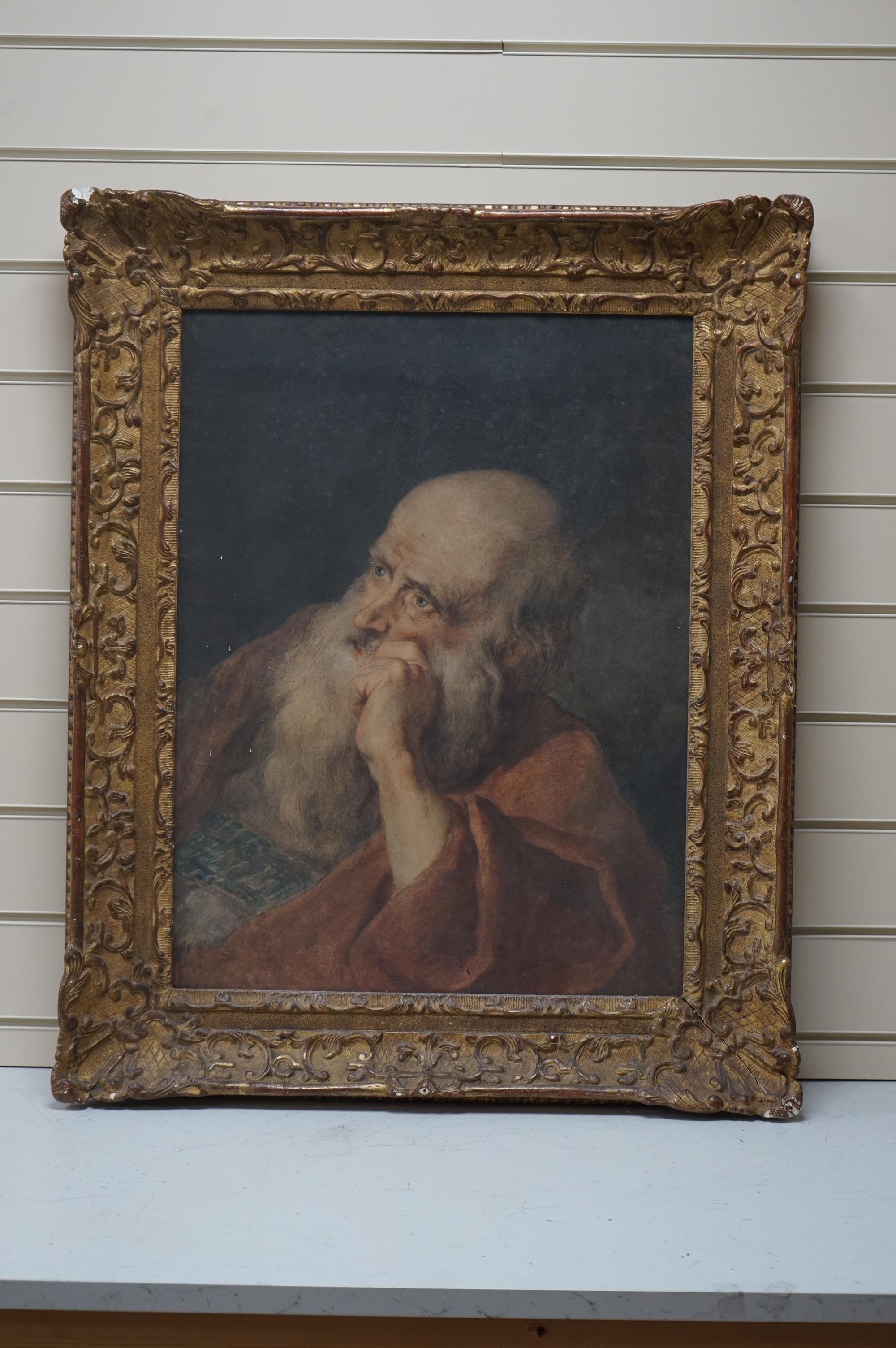 After Jean Honoré Fragonard (French, 1732–1806), watercolour, Study of a bearded gentleman, inscribed label verso, 61 x 46cm, ornate gilt frame. Condition - fair